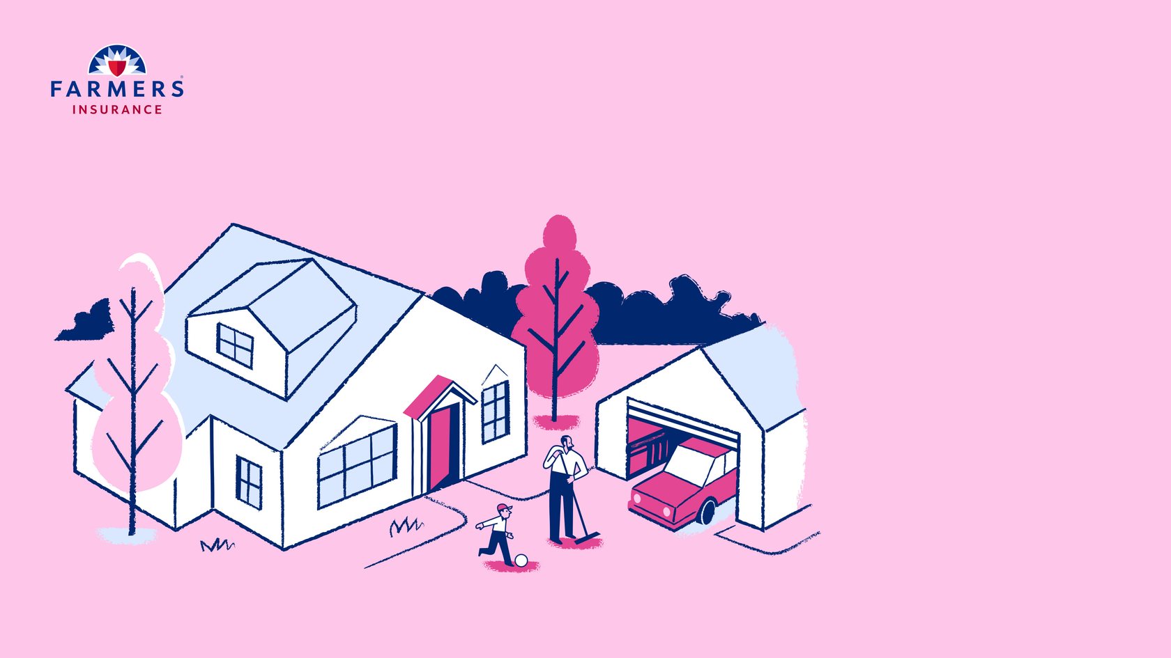 Illustration of a family outside their insured home